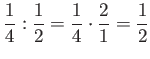 $\displaystyle \frac{1}{4} : \frac{1}{2} = \frac{1}{4} \cdot \frac{2}{1} = \frac{1}{2} $